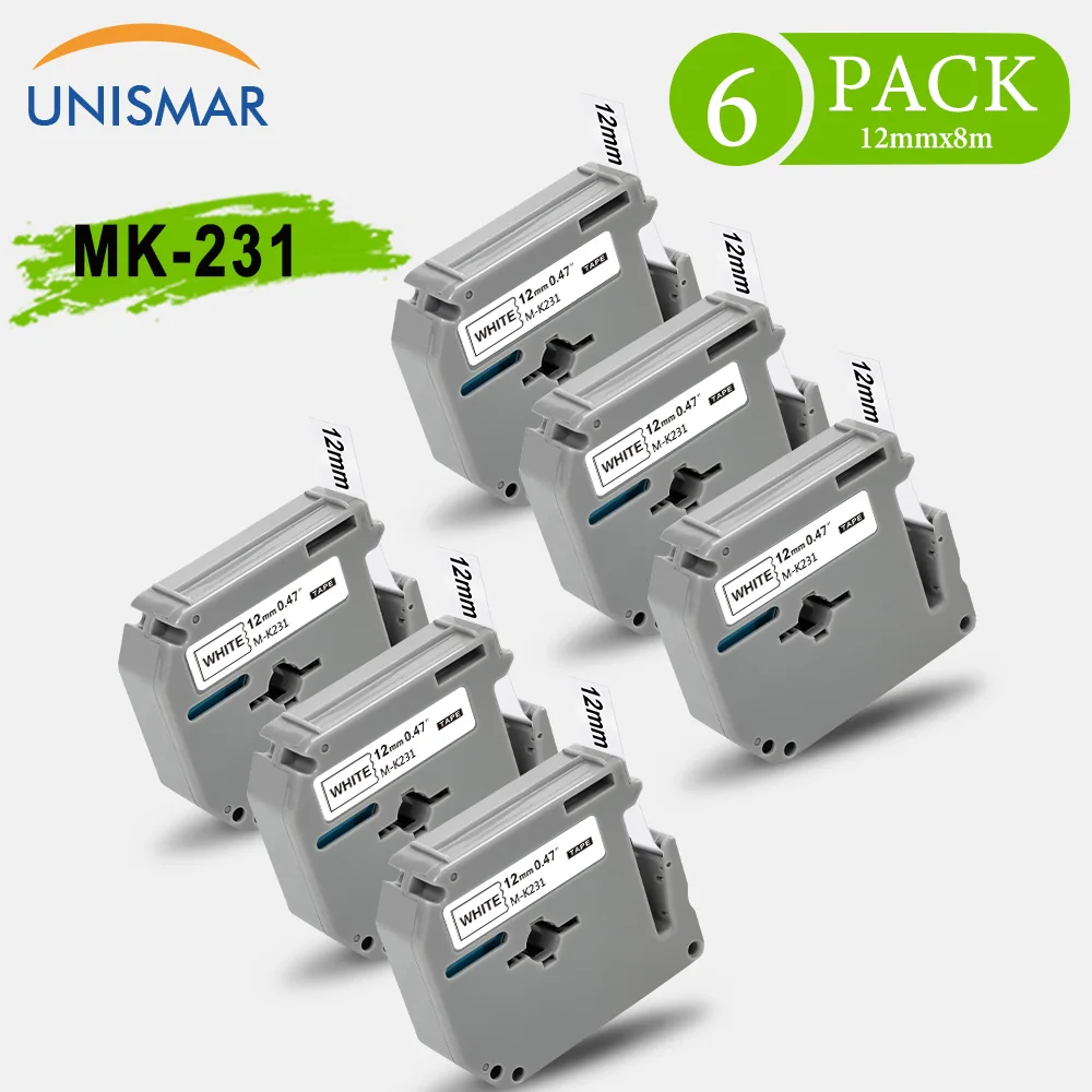 Unismar 6PK MK231 12mm Label Tape Compatible for Brother M-K231 MK 231 MK-231 P-touch Printer Black on White Label Maker Ribbon
Unismar 6PK MK231 12mm Label Tape Compatible for Brother M-K231 MK 231 MK-231 P-touch Printer Black on White Label Maker Ribbon