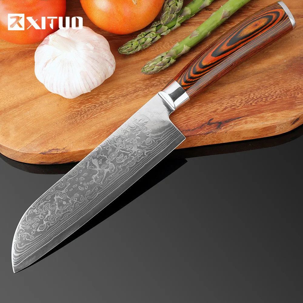 Kitchen Knife 7 inch Professional Chef Knives Japanese VG10 Damascus High Carbon Stainless Steel Meat Santoku Knife Pakka Wood
Kitchen Knife 7 inch Professional Chef Knives Japanese VG10 Damascus High Carbon Stainless Steel Meat Santoku Knife Pakka Wood