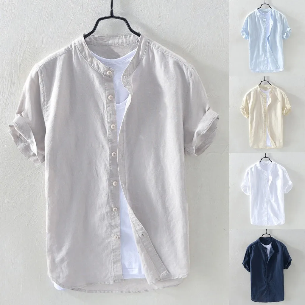 New Tops Slim Men's Shirt Men's Loose Cotton Linen Solid Color Short Sleeve Buttons Vintage Shirt Top 2019
New Tops Slim Men's Shirt Men's Loose Cotton Linen Solid Color Short Sleeve Buttons Vintage Shirt Top 2019