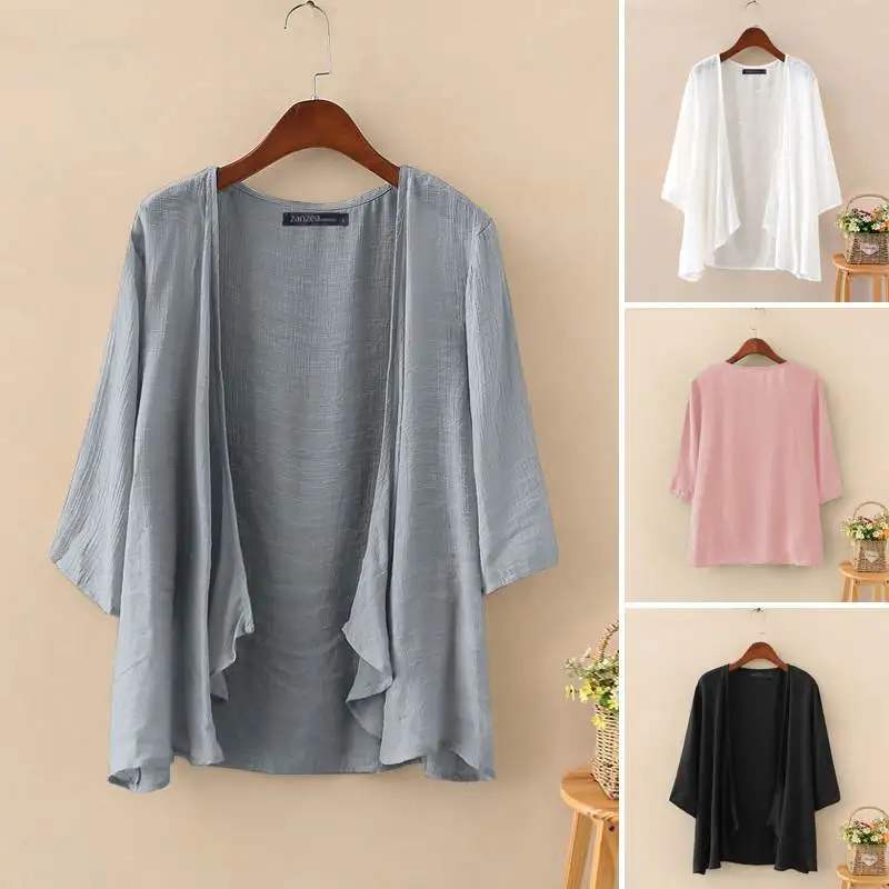 Women's Summer Blouse 2022 ZANZEA Fashion Solid Cardigans Cover Up Long Sleeve Blusas Femle Tunic Oversized Tops Kimono Cape 
Women's Summer Blouse 2022 ZANZEA Fashion Solid Cardigans Cover Up Long Sleeve Blusas Femle Tunic Oversized Tops Kimono Cape