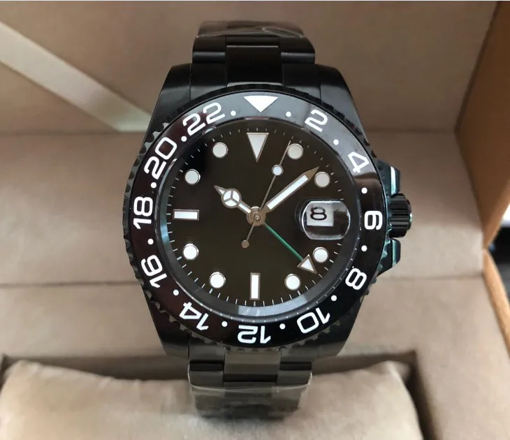 

Sapphire crystal 40mm parnis black dial Asian Automatic Self-Wind movement Ceramic bezel GMT luminous PVD case men's watch 167-8