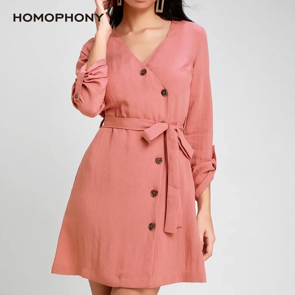 HOMOPHONY женское платье с длинным рукавом, сексуальное платье с v-образным вырезом и пуговицами спереди, весенне-осеннее однотонное платье трап...
HOMOPHONY женское платье с длинным рукавом, сексуальное платье с v-образным вырезом и пуговицами спереди, весенне-осеннее однотонное платье трап...