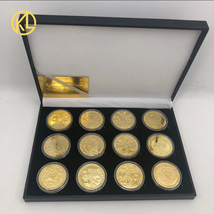 KL Dropshipping 12pcs Twelve Constellations Zodiac Gold Plated Collectible Coins Box Set Challenge Coin Creative Gift
KL Dropshipping 12pcs Twelve Constellations Zodiac Gold Plated Collectible Coins Box Set Challenge Coin Creative Gift