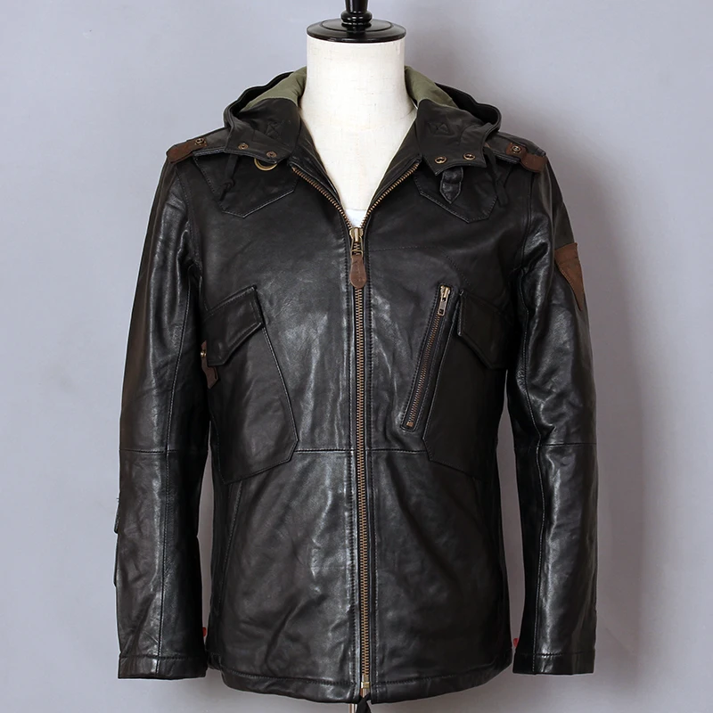 Fashion AVIREX FLY Hooded Genuine Leather Jacket Men Black Sheepskin Flight Jacket Pilot Jacket Windbreaker Slim Casual Coat
Fashion AVIREX FLY Hooded Genuine Leather Jacket Men Black Sheepskin Flight Jacket Pilot Jacket Windbreaker Slim Casual Coat
