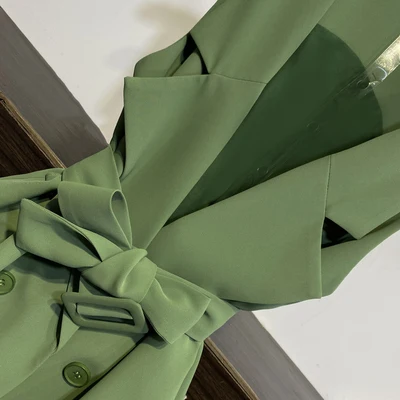 Для женщин Большие размеры зеленый костюм длинная куртка-жилет куртка комплекты