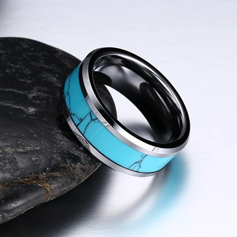 

Кольца из карбида вольфрама для мужчин и женщин, обручальные кольца из натурального голубой бирюзовый 8 мм, модные ювелирные украшения, мужс...