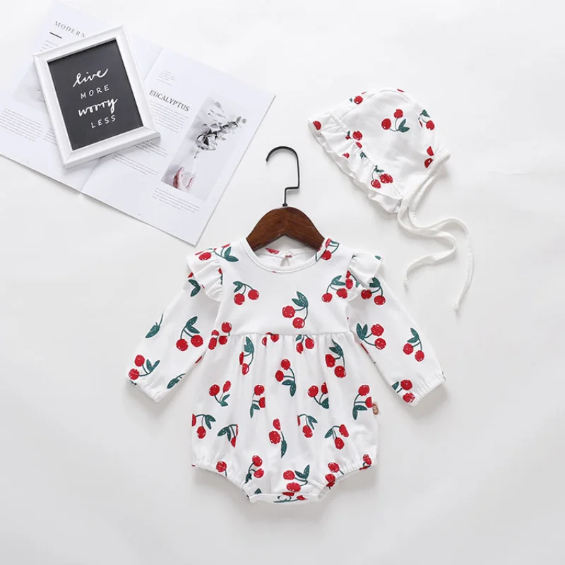 Newborn Baby Clothes Spring Autumn Girl Romper Cherry Print Long-sleeved Jumpsuit Bodysuit +Hat 2 Set Toddler One-piece Clothing
Newborn Baby Clothes Spring Autumn Girl Romper Cherry Print Long-sleeved Jumpsuit Bodysuit +Hat 2 Set Toddler One-piece Clothing