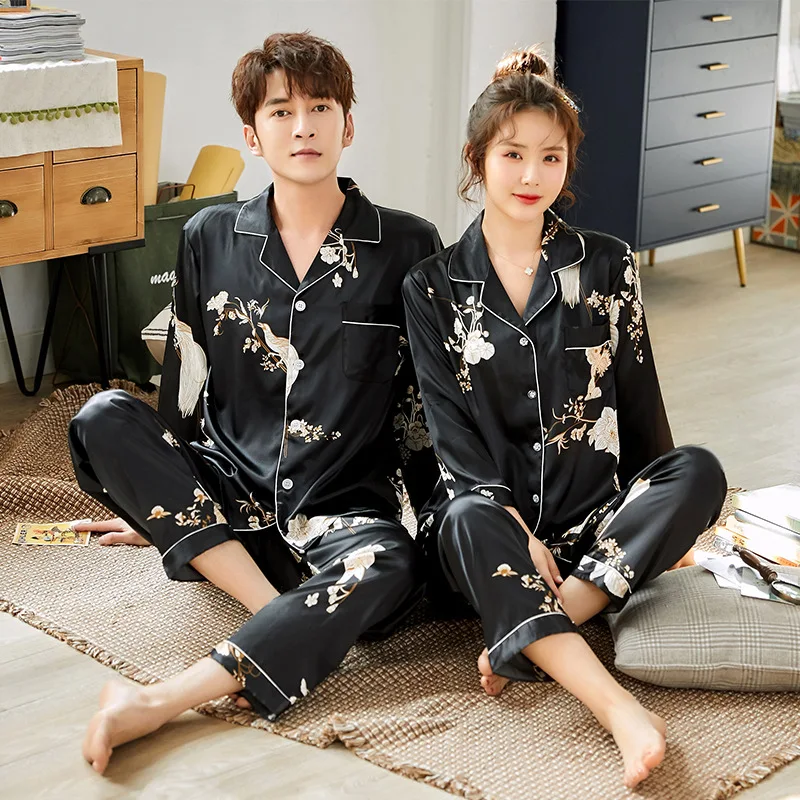 Spring Autumn Pajamas Imitation Lovers Sleepwear Long Sleeve Wedding Nightwear Men's Women's Suits Housewear
Spring Autumn Pajamas Imitation Lovers Sleepwear Long Sleeve Wedding Nightwear Men's Women's Suits Housewear