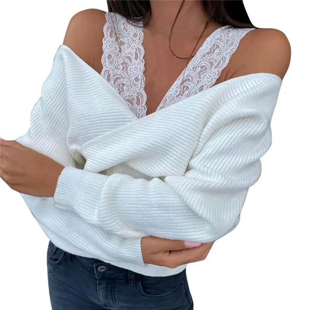 Solid Color Knitted Sweater Women Autumn Winter Lace Strap Long Sleeve V-Neck Off Shoulder Pullover Women Sweater Clothing
Solid Color Knitted Sweater Women Autumn Winter Lace Strap Long Sleeve V-Neck Off Shoulder Pullover Women Sweater Clothing
