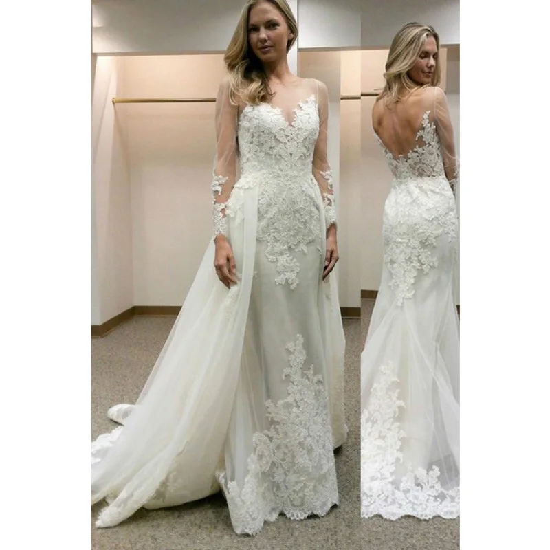 Long Trail Mermaid Wedding Dresses Illusion Lace Sheer Long Sleeve See Through Back Trumpet Bridal Gowns 2020 Spring New
Long Trail Mermaid Wedding Dresses Illusion Lace Sheer Long Sleeve See Through Back Trumpet Bridal Gowns 2020 Spring New