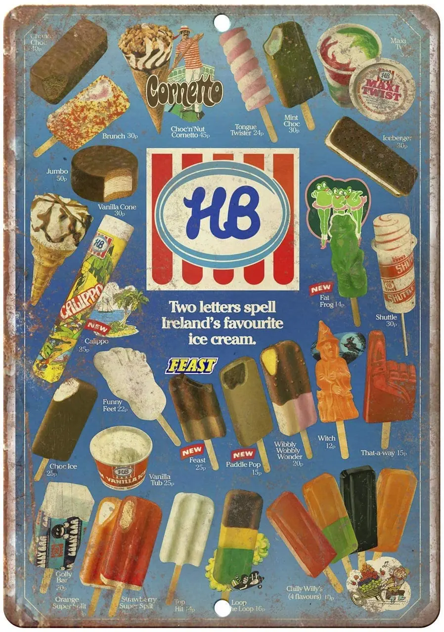 Hb Ice Cream Ireland 80'S Menu Novelty Parking Retro Metal Tin Sign Plaque Poster Wall Decor Art Shabby Chic Gift
Hb Ice Cream Ireland 80'S Menu Novelty Parking Retro Metal Tin Sign Plaque Poster Wall Decor Art Shabby Chic Gift