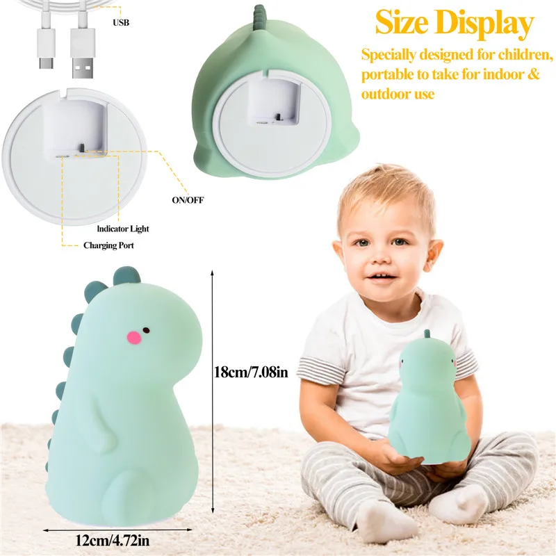USB Rechargeable Night Light for Baby Child Silicone Dinosaur Cartoon Colorful Night Lamp Christmas Gifts Touch Sensor Dimming
USB Rechargeable Night Light for Baby Child Silicone Dinosaur Cartoon Colorful Night Lamp Christmas Gifts Touch Sensor Dimming