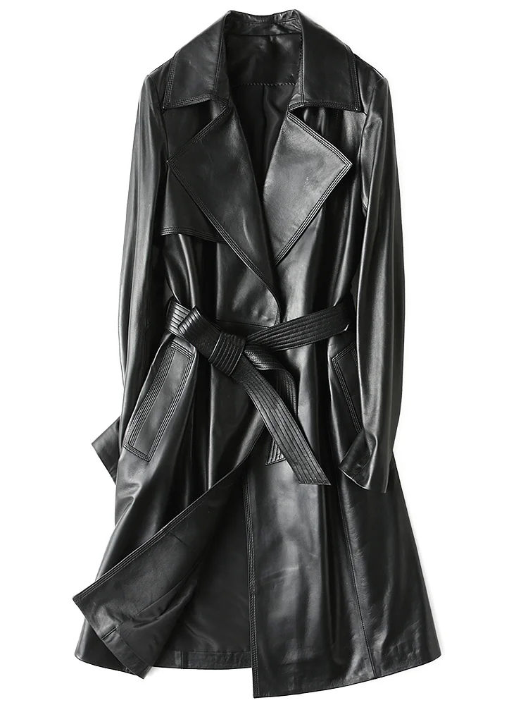 High-end leather leather jacket women 2021 spring fashion sheepskin long leather trench coat
High-end leather leather jacket women 2021 spring fashion sheepskin long leather trench coat