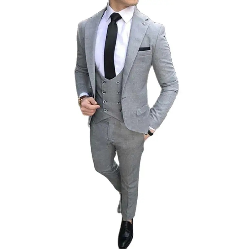

Men Wedding Suits Slim Fit Groomsmen Suit Groom Tuxedos Light Grey Men Suits For Wedding Best Man Blaze (jacket+pant+vest)