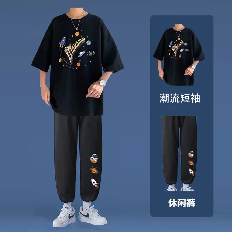 A suit of clothes men's short sleeve spring and summer trend student sports pants Hong Kong style casual loose round neck shirt
A suit of clothes men's short sleeve spring and summer trend student sports pants Hong Kong style casual loose round neck shirt