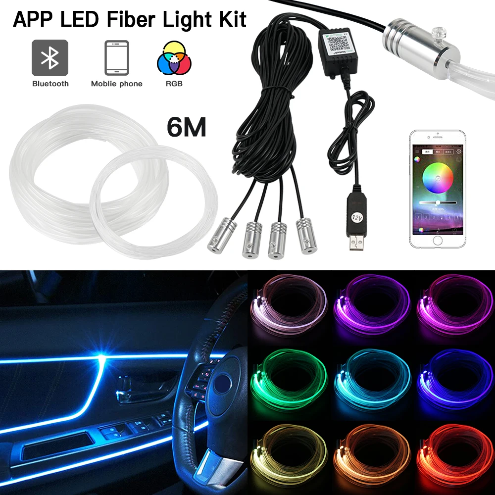 

Светодиодсветильник лента для салона автомобиля Bevinsee, RGB декоративная лампа, оптоволоконная лента с управлением через приложение, гибсвети...