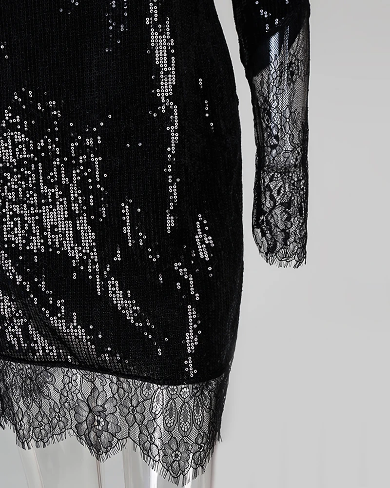 2021 Party Women Sexy Black Glitter V Neck Lace Insert Sequin Guipure Bodycon Dress Long Sleeve Club Gown See Through Tight Robe
2021 Party Women Sexy Black Glitter V Neck Lace Insert Sequin Guipure Bodycon Dress Long Sleeve Club Gown See Through Tight Robe