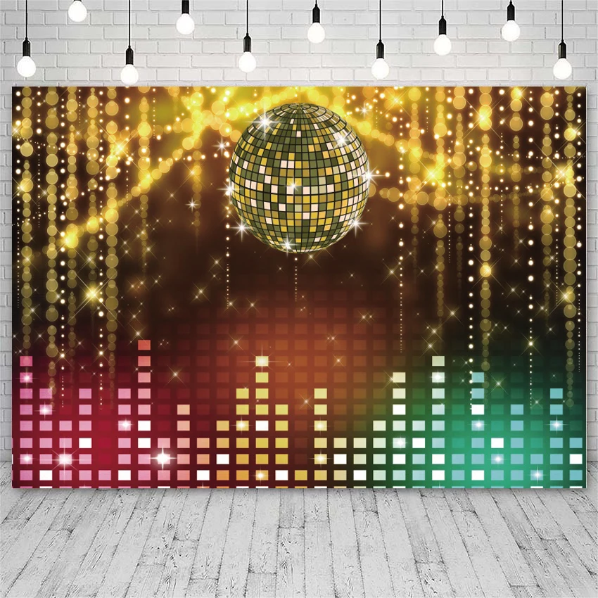 Golden Ball Disco Dance Party Backdrops Photography Club Wall Decoration Music Time To Boogie Prom Cocktail Photo Backgrounds
Golden Ball Disco Dance Party Backdrops Photography Club Wall Decoration Music Time To Boogie Prom Cocktail Photo Backgrounds