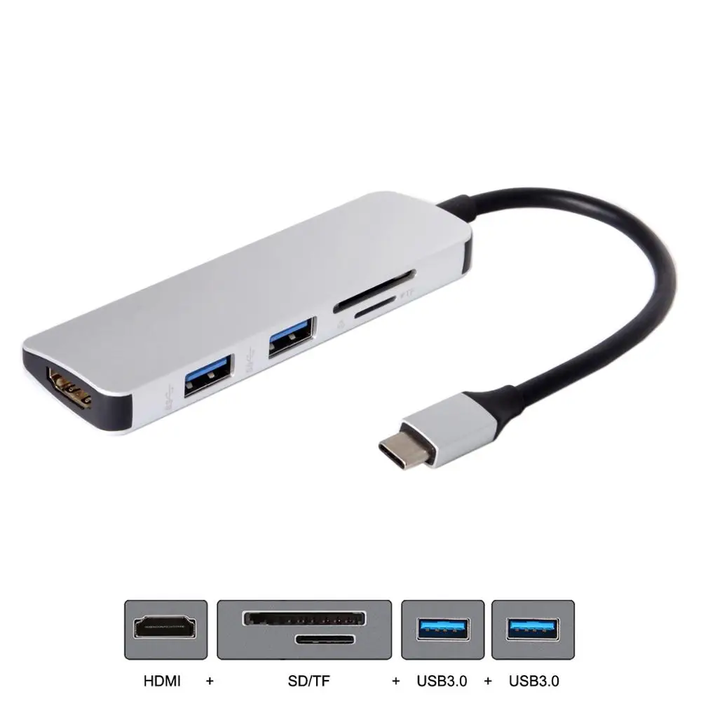 USB 3.1 Type C multiple converter USB C to HDMI-Compatible & Dual Ports USB3.0 Hub & SD TF Card Reader for PC Laptop & Macbook 
USB 3.1 Type C multiple converter USB C to HDMI-Compatible & Dual Ports USB3.0 Hub & SD TF Card Reader for PC Laptop & Macbook