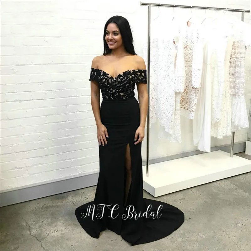 Black Mermaid Prom Dresses Long 2019 High Slit Off The Shoulder Lace Top Formal Evening Gowns Robe De Soiree Longue Cheap
Black Mermaid Prom Dresses Long 2019 High Slit Off The Shoulder Lace Top Formal Evening Gowns Robe De Soiree Longue Cheap
