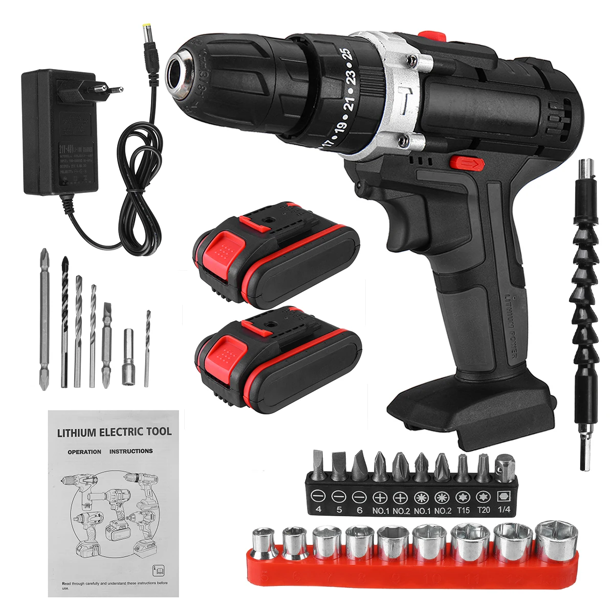 48V 3 in 1 Cordless Electric Drill Screwdriver with 2 x 6000MAH Battery 2 Speed 25+3 Turque Wireless Power Driver Tools Set
48V 3 in 1 Cordless Electric Drill Screwdriver with 2 x 6000MAH Battery 2 Speed 25+3 Turque Wireless Power Driver Tools Set