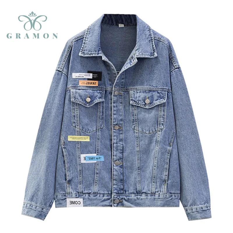 Джинсовая куртка женская оверсайз, модная верхняя одежда из денима в Корейском стиле, однотонная Повседневная Уличная одежда, осень 2021 
Джинсовая куртка женская оверсайз, модная верхняя одежда из денима в Корейском стиле, однотонная Повседневная Уличная одежда, осень 2021