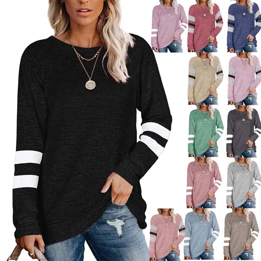 Autumn Sweatshirts Women Long Sleeve Round Neck Shirts Tunic Tops Stripe Shape Patchwork Casual Loose Simple Clothes
Autumn Sweatshirts Women Long Sleeve Round Neck Shirts Tunic Tops Stripe Shape Patchwork Casual Loose Simple Clothes