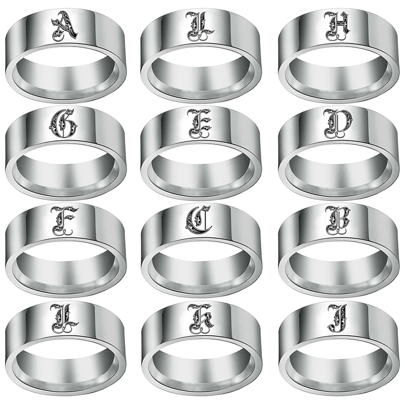

YWSHK Retro Initials Signet Ring for Men 8mm Bulky Heavy Stamp Male Band Stainless Steel Letters Custom Jewelry Gift for Him