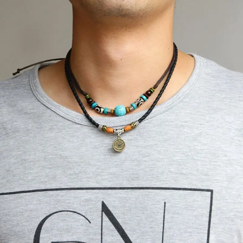Ancient Tribe Necklace Vintage Man Hemp Black Leather Turquoise Bead Choker 97QF
Ancient Tribe Necklace Vintage Man Hemp Black Leather Turquoise Bead Choker 97QF