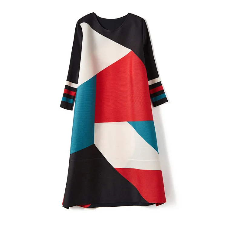 Summer Dress Women Large Size 2020 New Geometric Pattern Round Neck Three Quarter Sleeves Stretch Miyake Pleated Loose Dresses
Summer Dress Women Large Size 2020 New Geometric Pattern Round Neck Three Quarter Sleeves Stretch Miyake Pleated Loose Dresses
