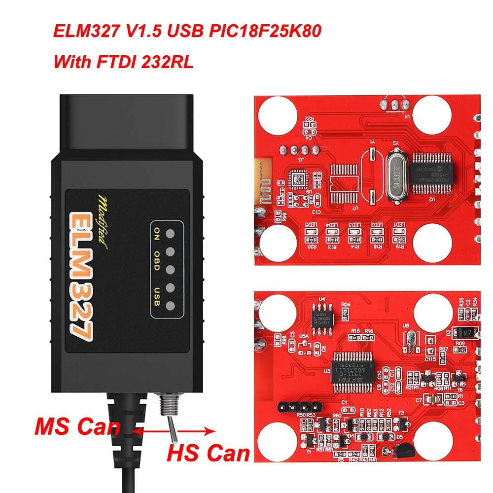 

ELM327 для Ford FORScan V1.5 PIC18F25K80 FTDI/CH340 ELM 327 HS-CAN/MS-CAN переключатель obd obd2 сканер USB автомобильный диагностический инструмент автоматического