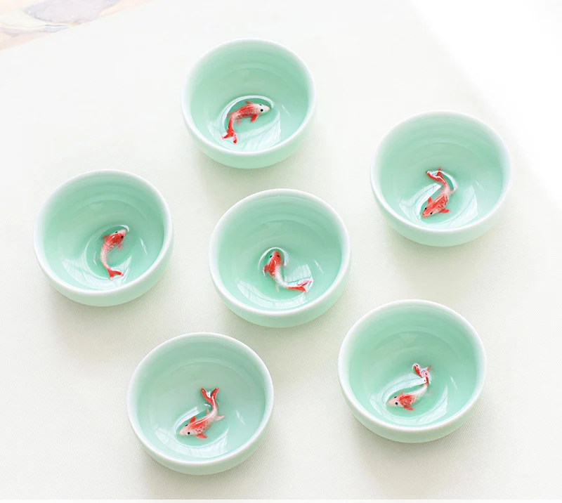 New Design 6pcs Celadon Golden Fish China Tea Set,kung Fu Tea Cup Set Crackle Glaze Travel Tea Bowl Chinese Porcelain Teacup Set
New Design 6pcs Celadon Golden Fish China Tea Set,kung Fu Tea Cup Set Crackle Glaze Travel Tea Bowl Chinese Porcelain Teacup Set