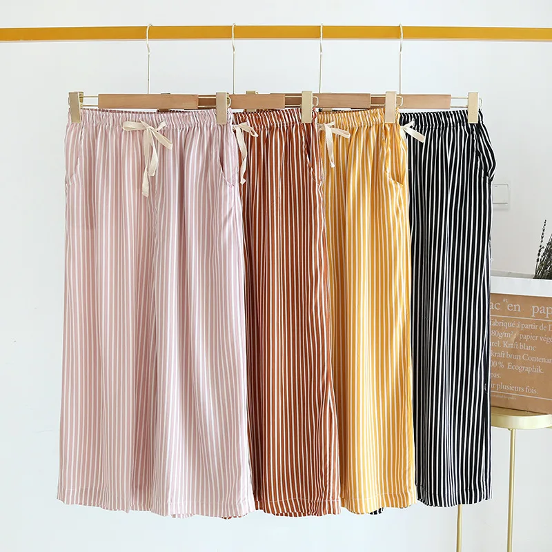 Summer Wide-leg Pants Rayon Home Pants Mujer Large Size Cotton Thick Cropped Trousers Loose Striped Women's Living Pants Broek
Summer Wide-leg Pants Rayon Home Pants Mujer Large Size Cotton Thick Cropped Trousers Loose Striped Women's Living Pants Broek