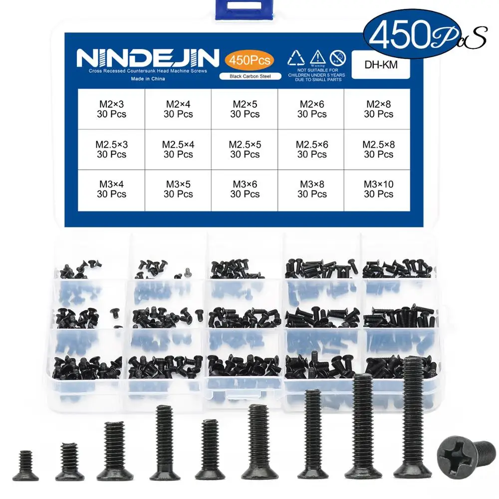 450pcs Countersunk Flat Head Phillips Mini Screw Set M2 M2.5 M3 Carbon Steel Computer Notebook Laptop Screws Kit
450pcs Countersunk Flat Head Phillips Mini Screw Set M2 M2.5 M3 Carbon Steel Computer Notebook Laptop Screws Kit