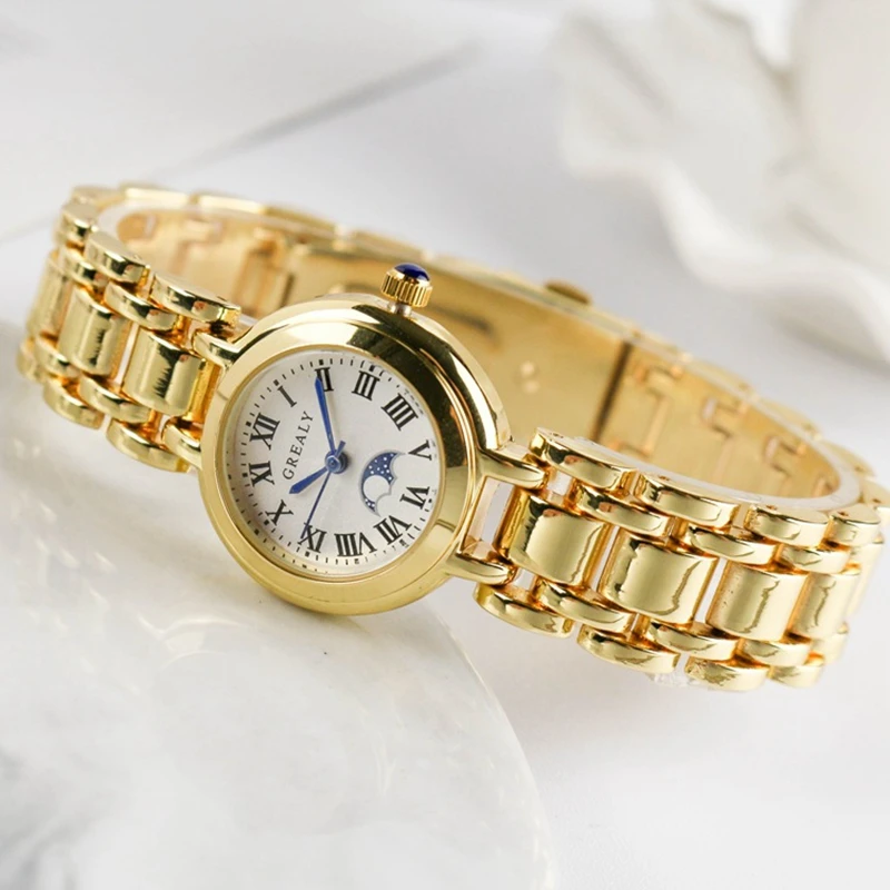 Часы наручные женские кварцевые простые брендовые роскошные золотистые