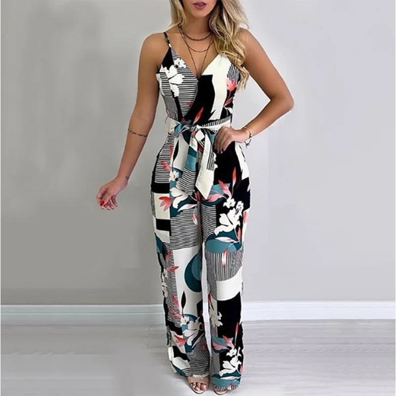 2021 Summer New Women's Fashion Sexy Print Deep Spaghetti Straps Sleeveless Backless Zippers Lace Up Patchwork Jumpsuit Ladies
2021 Summer New Women's Fashion Sexy Print Deep Spaghetti Straps Sleeveless Backless Zippers Lace Up Patchwork Jumpsuit Ladies