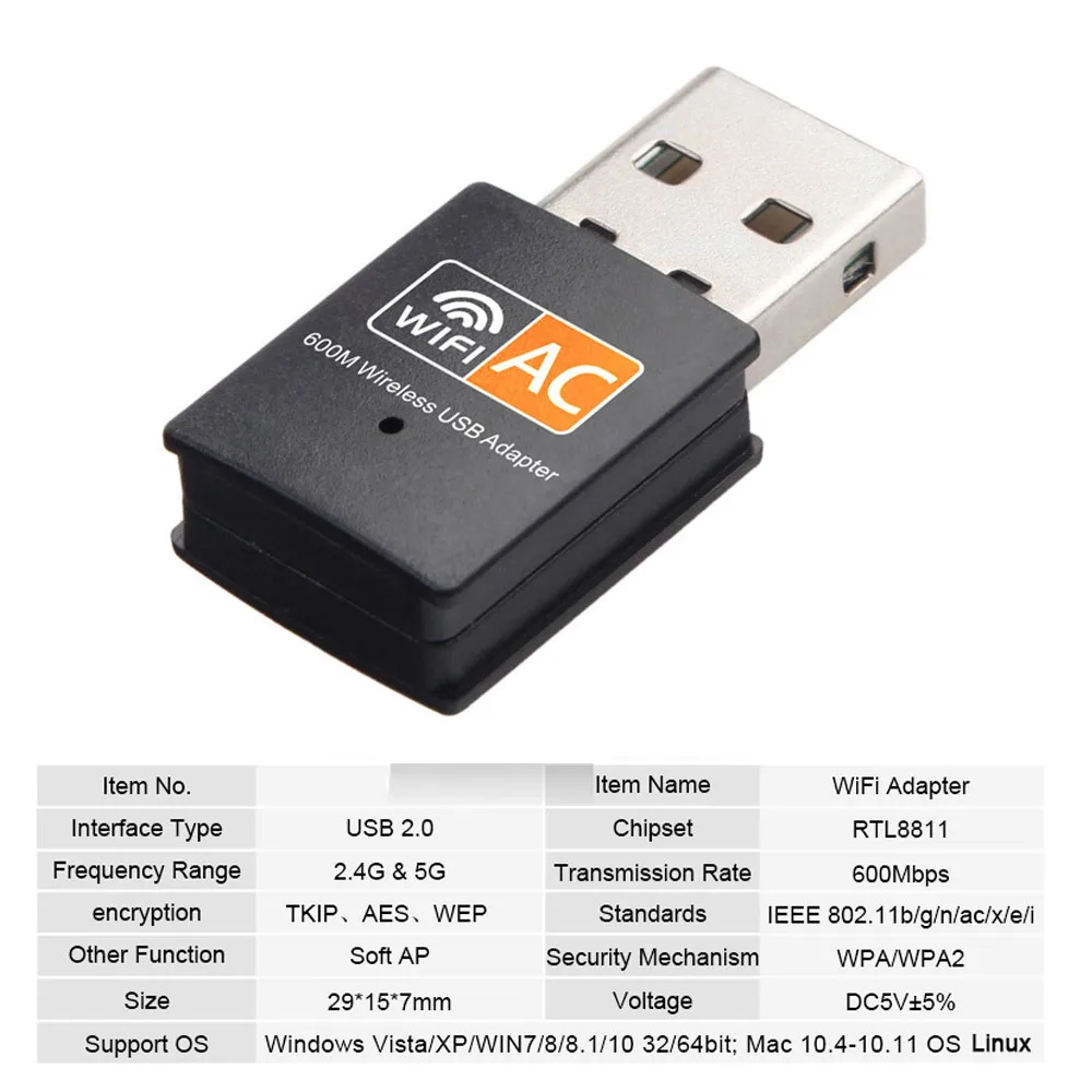 Двухдиапазонный USB Wi-Fi адаптер 600 Мбит/с 2 4 ГГц + 5 беспроводная сетевая карта