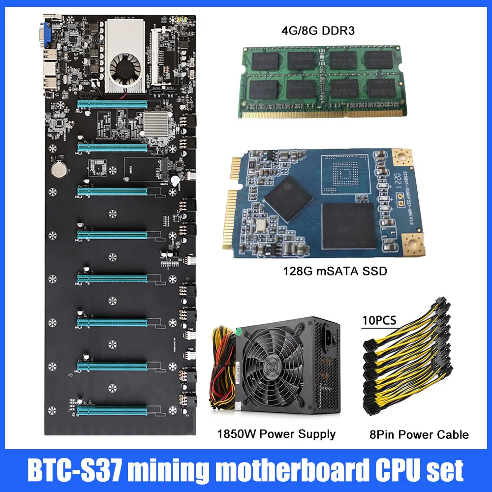 A Set BTC-S37 Mining miner Rig Motherboard 8 Graphics Card Slots + 1850W PSU+ 4G/8G DDR3 + 8Pin Power Cable + 128G mSATA SSD
A Set BTC-S37 Mining miner Rig Motherboard 8 Graphics Card Slots + 1850W PSU+ 4G/8G DDR3 + 8Pin Power Cable + 128G mSATA SSD