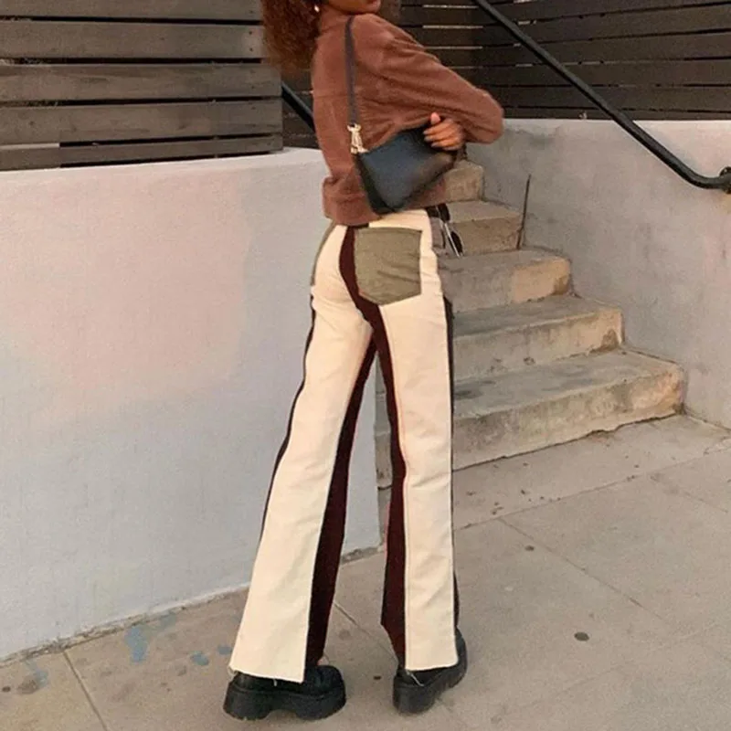 Gothic Streetwear Chic Brown High Waist Trousers Women Punk Pocket Patchwork Flared Pants Harajuku High Street Autumn Pants 
Gothic Streetwear Chic Brown High Waist Trousers Women Punk Pocket Patchwork Flared Pants Harajuku High Street Autumn Pants