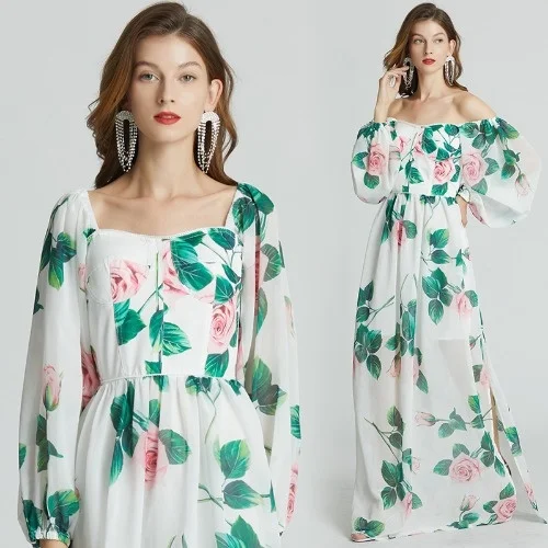 SHENGPALAE Elegant Rose Printed Derss Women's Summer 2021 New Square Collar Waist Lantern Long Sleeve Split Dresses Female 5E190
SHENGPALAE Elegant Rose Printed Derss Women's Summer 2021 New Square Collar Waist Lantern Long Sleeve Split Dresses Female 5E190