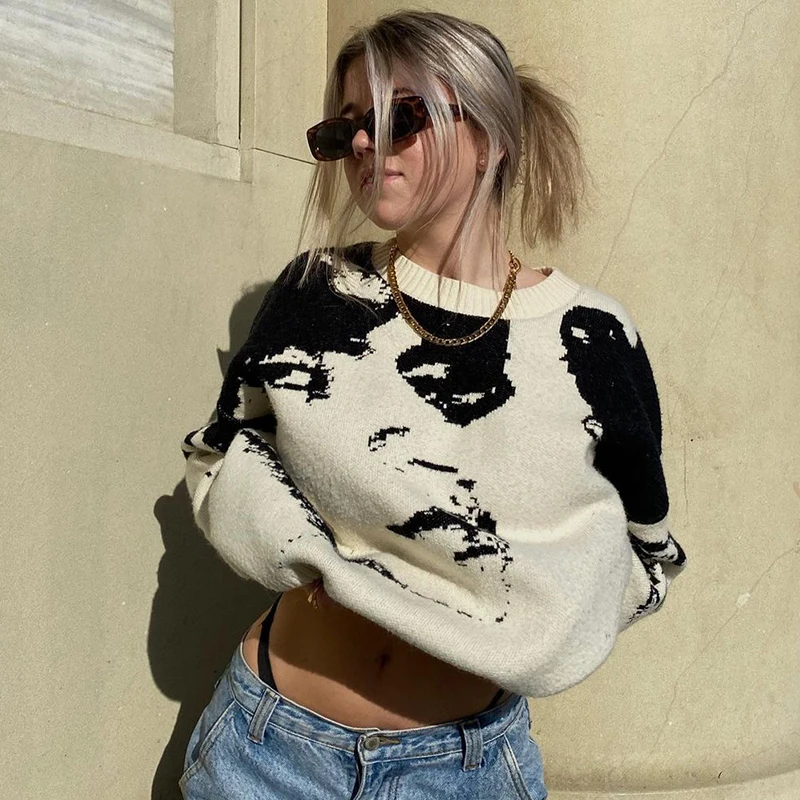 Autumn Women Casual Round Neck Knit Sweaters Pullovers Ladies Stylish Portrait Print Long Sleeve Loose Knitted Tops Knitwear
Autumn Women Casual Round Neck Knit Sweaters Pullovers Ladies Stylish Portrait Print Long Sleeve Loose Knitted Tops Knitwear
