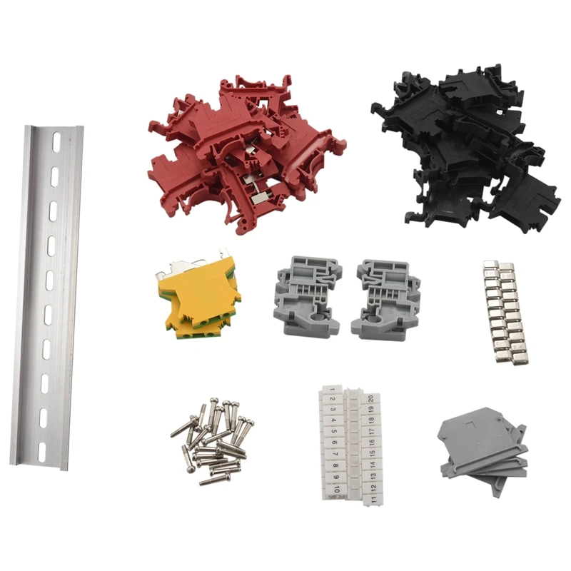 DIN Rail Terminal Blocks Kit Terminal+Ground Blocks+Aluminum Rail+End Brackets+End Covers+Jumpers Kits
DIN Rail Terminal Blocks Kit Terminal+Ground Blocks+Aluminum Rail+End Brackets+End Covers+Jumpers Kits