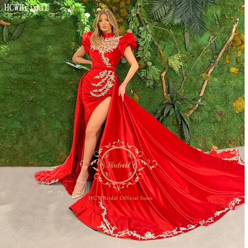 Dubai Red Mermaid Long Evening Dress Detachable Train High Slit 2021 Prom Gown With Crystals Custom Made Beauty Pageant Dresses
Dubai Red Mermaid Long Evening Dress Detachable Train High Slit 2021 Prom Gown With Crystals Custom Made Beauty Pageant Dresses