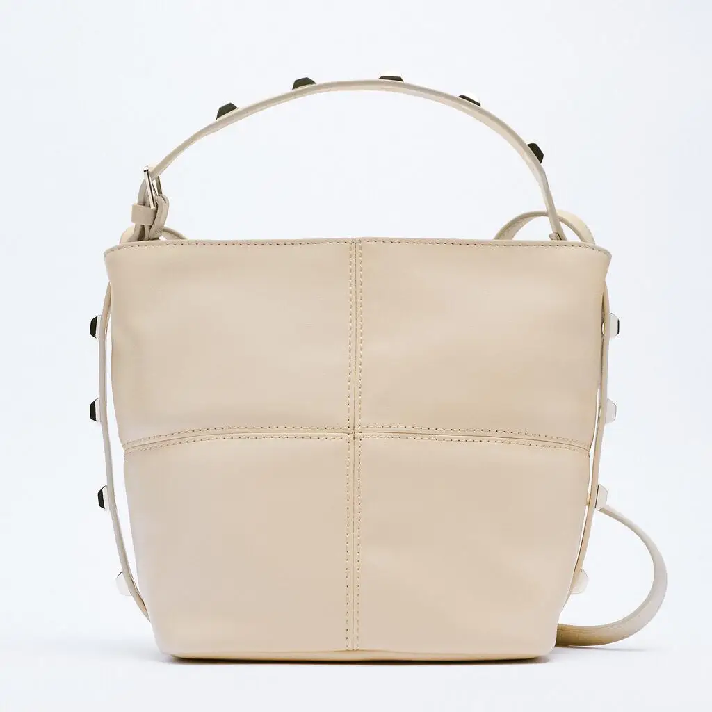 

2021 style handbag luxury brand rivet bucket bag designer quilted female Pu leather shoulder messenger bag high quality handbag