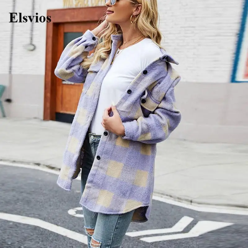 Elegant Long Sleeve Autumn Winter Outwear 2021 Fashion Single-Breasted Lapel Cardigan Jacket Women Casual Loose Plaid Shirt Coat 
Elegant Long Sleeve Autumn Winter Outwear 2021 Fashion Single-Breasted Lapel Cardigan Jacket Women Casual Loose Plaid Shirt Coat