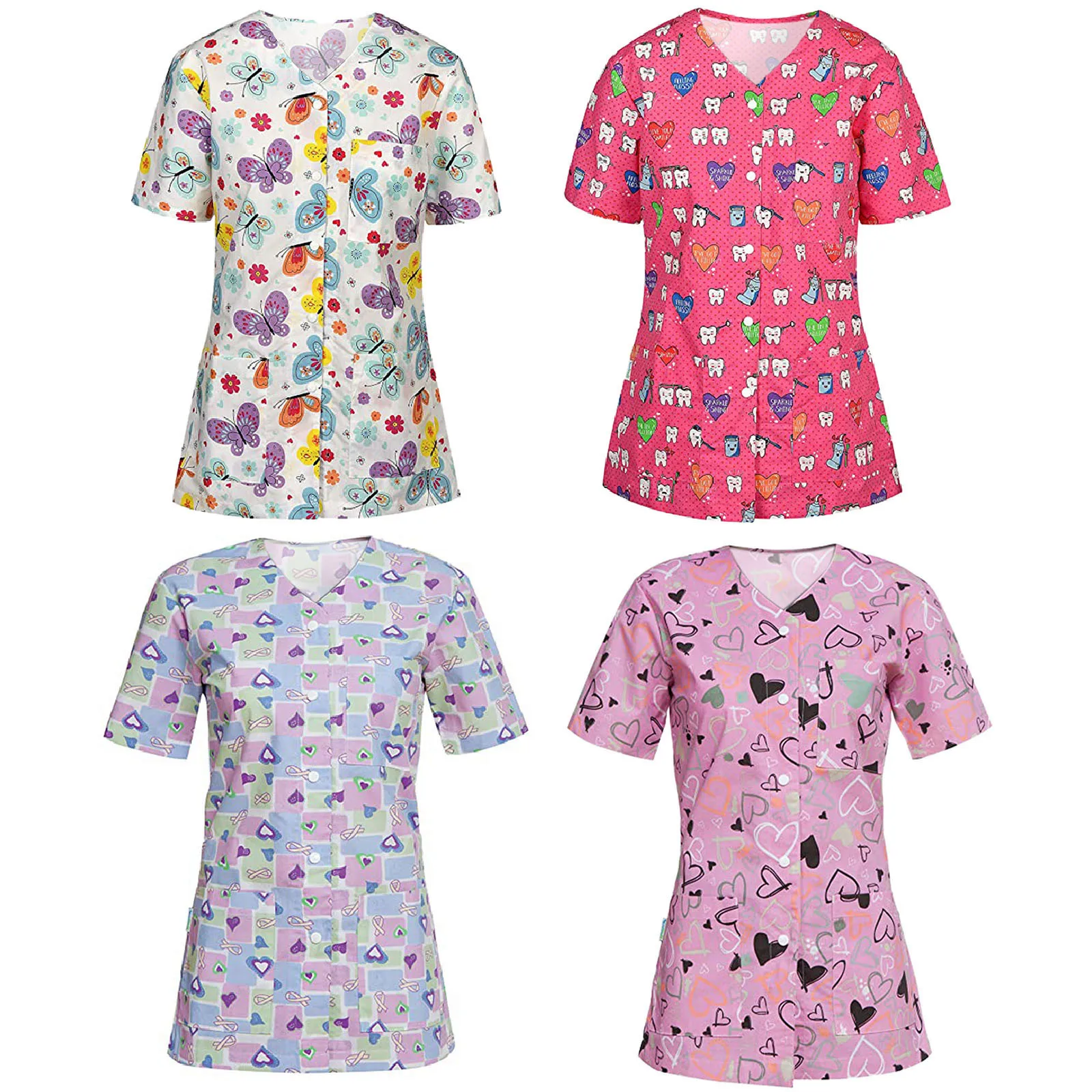 Cartoon Print Cardigan Jacket Scrubs Women Breasted Uniform Short Sleeve V-neck Buttons Tops Dentist Clinic Working Uniform A50
Cartoon Print Cardigan Jacket Scrubs Women Breasted Uniform Short Sleeve V-neck Buttons Tops Dentist Clinic Working Uniform A50