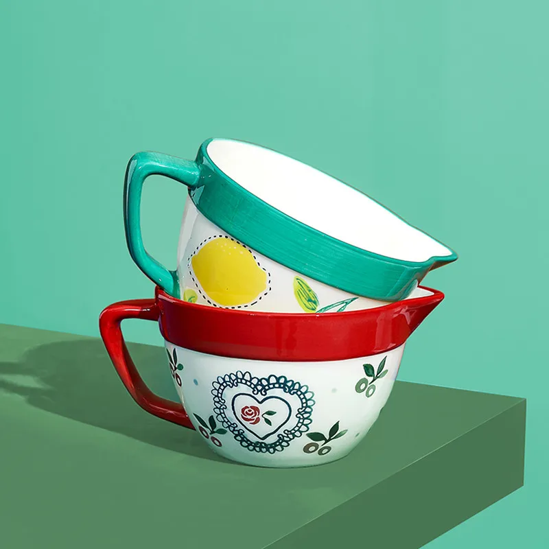 Mixing Bowl Egg Beating Bowl With Drainage Mouth Ceramic Handle Small Large Milk Cup Salad Baking Bowl Kitchen Accessories
Mixing Bowl Egg Beating Bowl With Drainage Mouth Ceramic Handle Small Large Milk Cup Salad Baking Bowl Kitchen Accessories