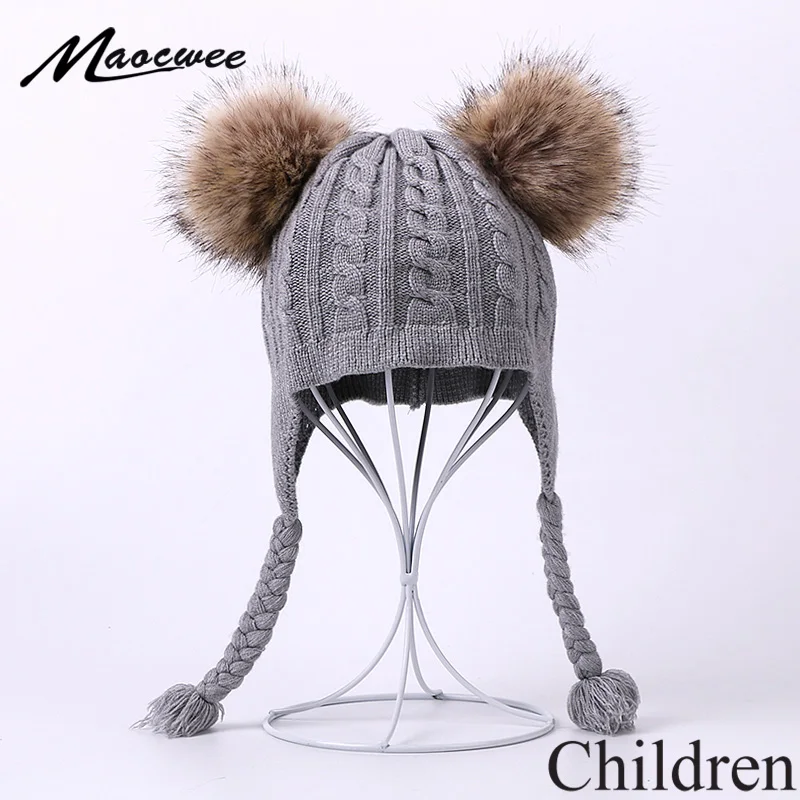 Double Faux Fur Pompom Hat Winter For Kids Baby Girl Knitted Braid Hat Warm Thicker Protect Ear Children Beanie Cap Girls Bonnet
Double Faux Fur Pompom Hat Winter For Kids Baby Girl Knitted Braid Hat Warm Thicker Protect Ear Children Beanie Cap Girls Bonnet