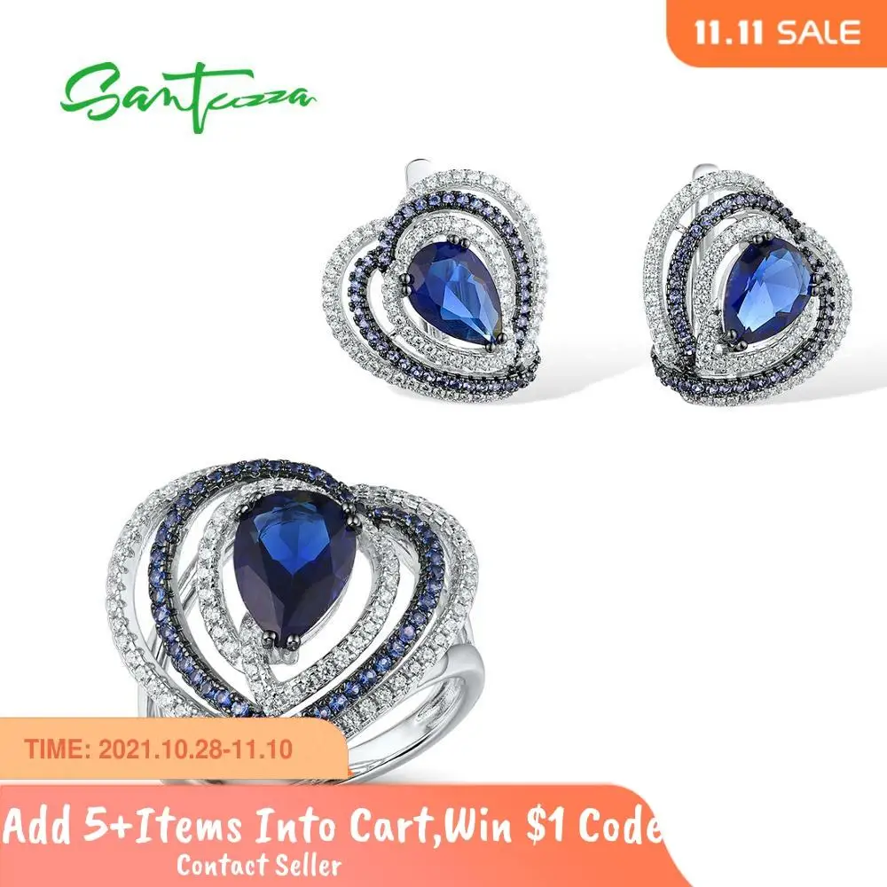 SANTUZZA Jewelry Set For Woman Genuine 925 Sterling Silver Heart Shimmering Blue Stones Ring Earrings Set Trendy Fine Jewelry
SANTUZZA Jewelry Set For Woman Genuine 925 Sterling Silver Heart Shimmering Blue Stones Ring Earrings Set Trendy Fine Jewelry
