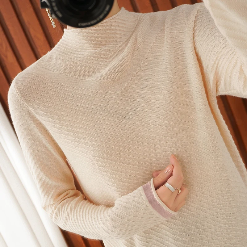 New style 100% pure cotton long-sleeved knitted sweater women half high neck pullover bottoming shirt fashion loose coat sweater
New style 100% pure cotton long-sleeved knitted sweater women half high neck pullover bottoming shirt fashion loose coat sweater